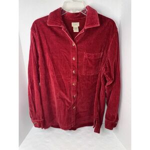 LL Bean Womens Red Wide Wale Corduroy Button Down Shirt Medium M-REG